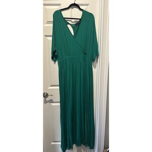 Womens ELOQUII Green Flowy V- Neck Short Sleeve Maxi Dress Plus Size 18/20
